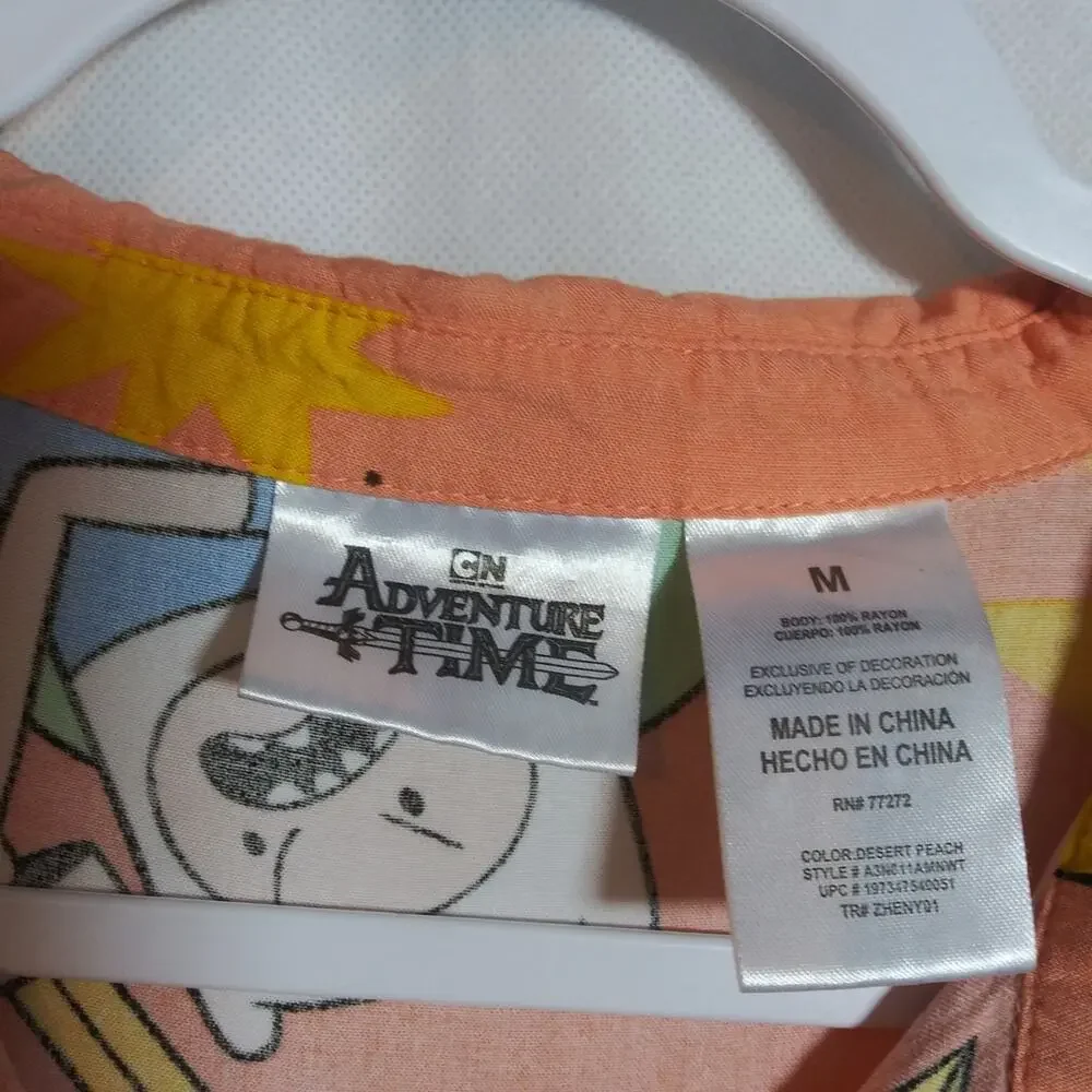 Adventure Time Lightweight Relaxed Button Up Short Sleeve Top Size M - Picture 2 of 6